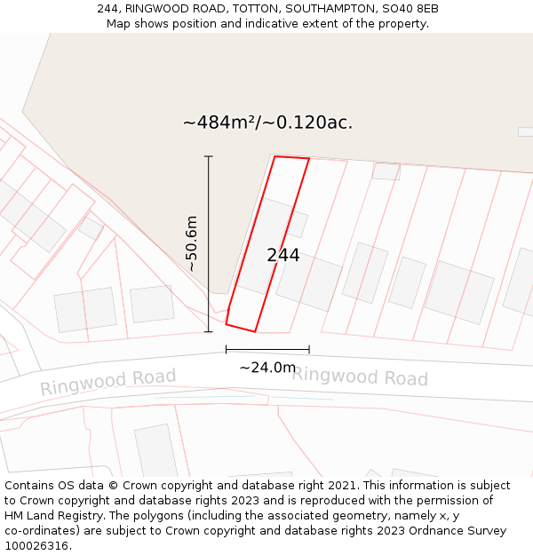 244, RINGWOOD ROAD, TOTTON, SOUTHAMPTON, SO40 8EB: Plot and title map