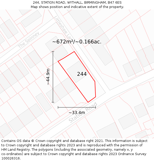 244, STATION ROAD, WYTHALL, BIRMINGHAM, B47 6ES: Plot and title map