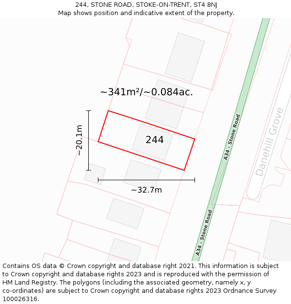 244, STONE ROAD, STOKE-ON-TRENT, ST4 8NJ: Plot and title map