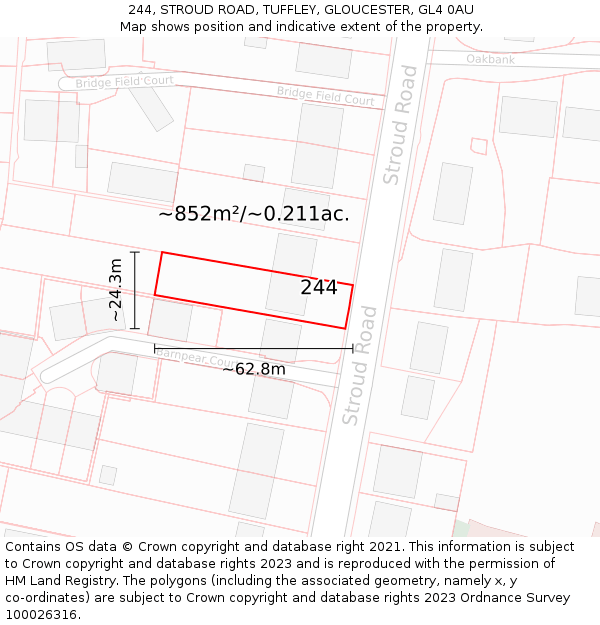 244, STROUD ROAD, TUFFLEY, GLOUCESTER, GL4 0AU: Plot and title map