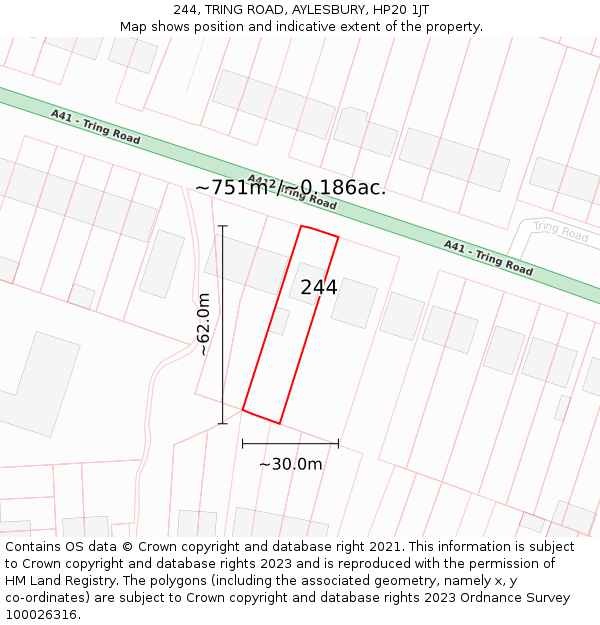 244, TRING ROAD, AYLESBURY, HP20 1JT: Plot and title map