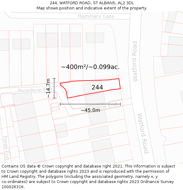 244, WATFORD ROAD, ST ALBANS, AL2 3DL: Plot and title map