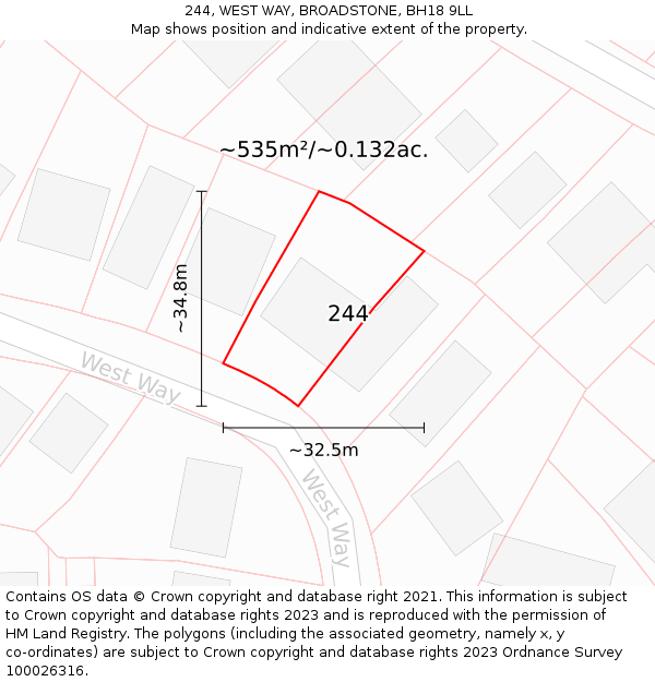 244, WEST WAY, BROADSTONE, BH18 9LL: Plot and title map