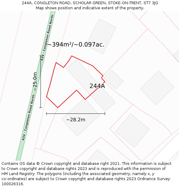 244A, CONGLETON ROAD, SCHOLAR GREEN, STOKE-ON-TRENT, ST7 3JG: Plot and title map