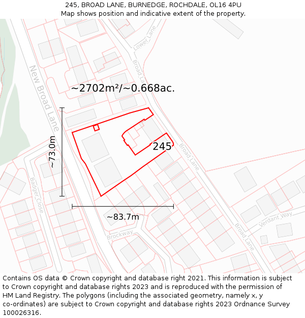 245, BROAD LANE, BURNEDGE, ROCHDALE, OL16 4PU: Plot and title map