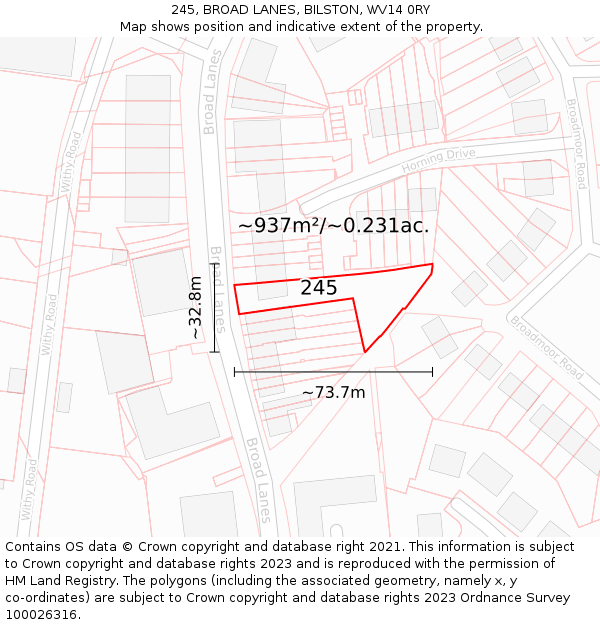 245, BROAD LANES, BILSTON, WV14 0RY: Plot and title map