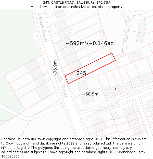 245, CASTLE ROAD, SALISBURY, SP1 3SA: Plot and title map