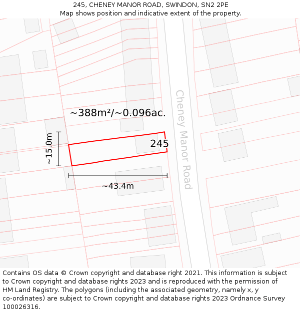 245, CHENEY MANOR ROAD, SWINDON, SN2 2PE: Plot and title map