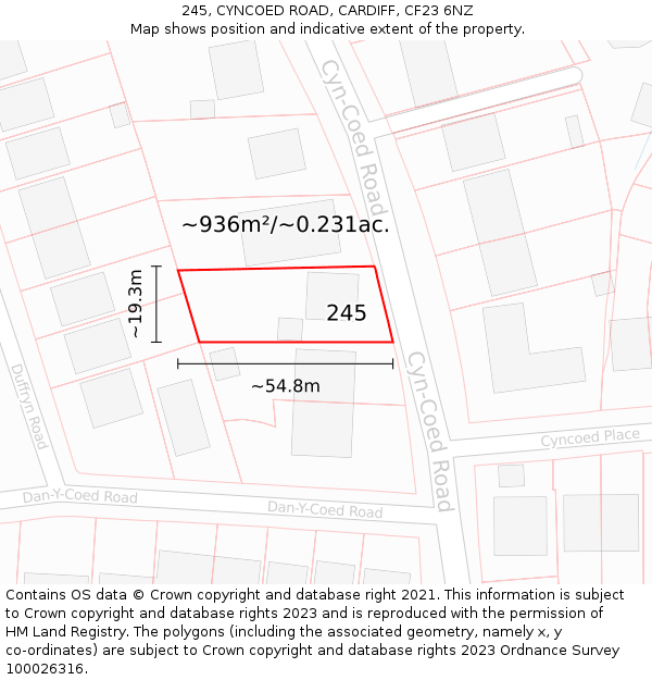 245, CYNCOED ROAD, CARDIFF, CF23 6NZ: Plot and title map