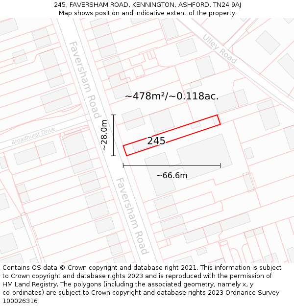 245, FAVERSHAM ROAD, KENNINGTON, ASHFORD, TN24 9AJ: Plot and title map