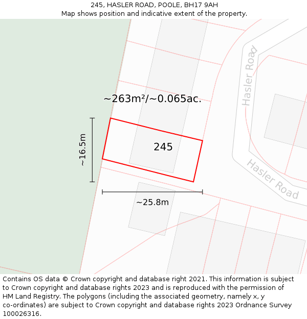 245, HASLER ROAD, POOLE, BH17 9AH: Plot and title map