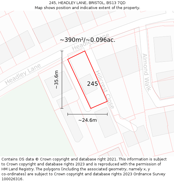 245, HEADLEY LANE, BRISTOL, BS13 7QD: Plot and title map