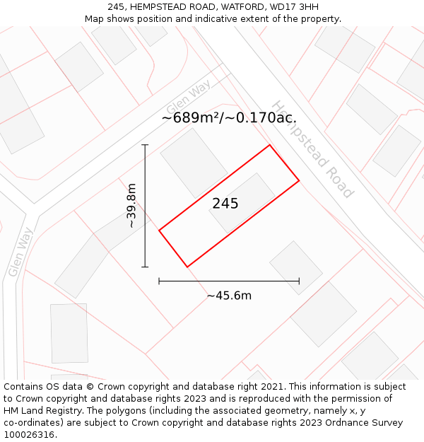 245, HEMPSTEAD ROAD, WATFORD, WD17 3HH: Plot and title map