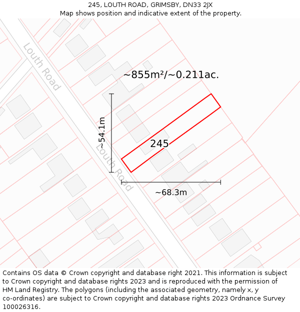 245, LOUTH ROAD, GRIMSBY, DN33 2JX: Plot and title map