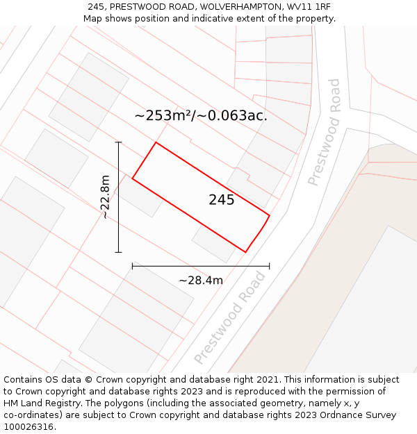 245, PRESTWOOD ROAD, WOLVERHAMPTON, WV11 1RF: Plot and title map