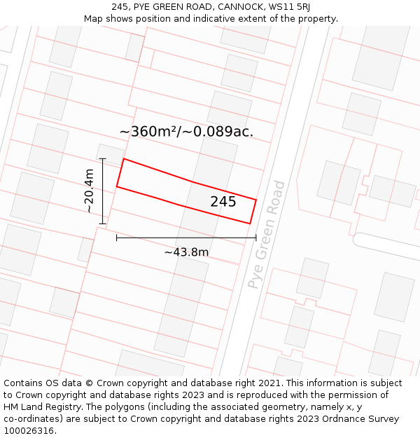 245, PYE GREEN ROAD, CANNOCK, WS11 5RJ: Plot and title map