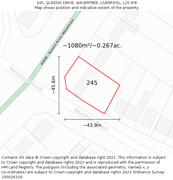 245, QUEENS DRIVE, WAVERTREE, LIVERPOOL, L15 6YE: Plot and title map