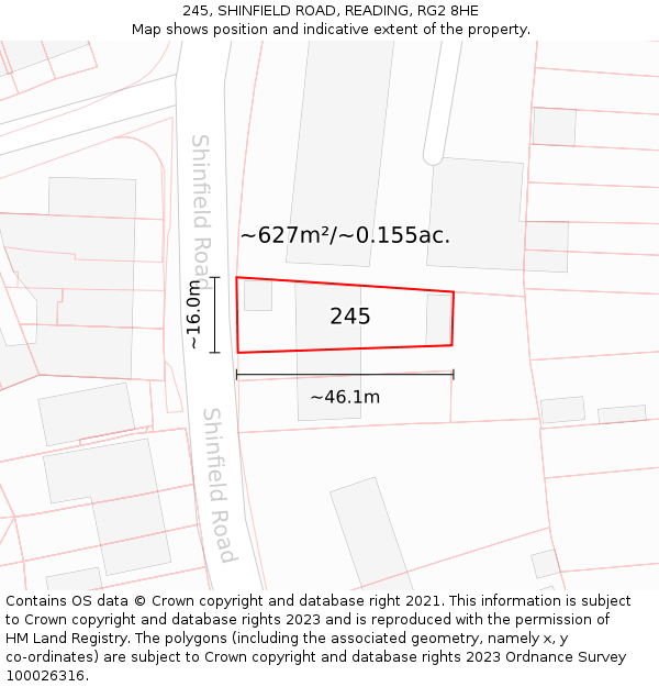 245, SHINFIELD ROAD, READING, RG2 8HE: Plot and title map