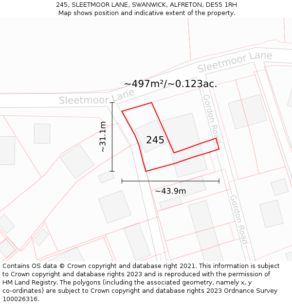 245, SLEETMOOR LANE, SWANWICK, ALFRETON, DE55 1RH: Plot and title map