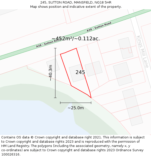 245, SUTTON ROAD, MANSFIELD, NG18 5HR: Plot and title map