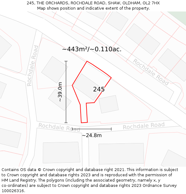 245, THE ORCHARDS, ROCHDALE ROAD, SHAW, OLDHAM, OL2 7HX: Plot and title map