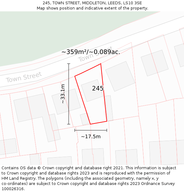 245, TOWN STREET, MIDDLETON, LEEDS, LS10 3SE: Plot and title map