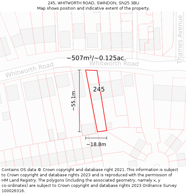 245, WHITWORTH ROAD, SWINDON, SN25 3BU: Plot and title map