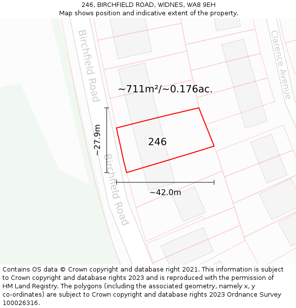 246, BIRCHFIELD ROAD, WIDNES, WA8 9EH: Plot and title map