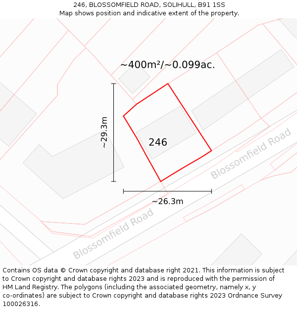 246, BLOSSOMFIELD ROAD, SOLIHULL, B91 1SS: Plot and title map