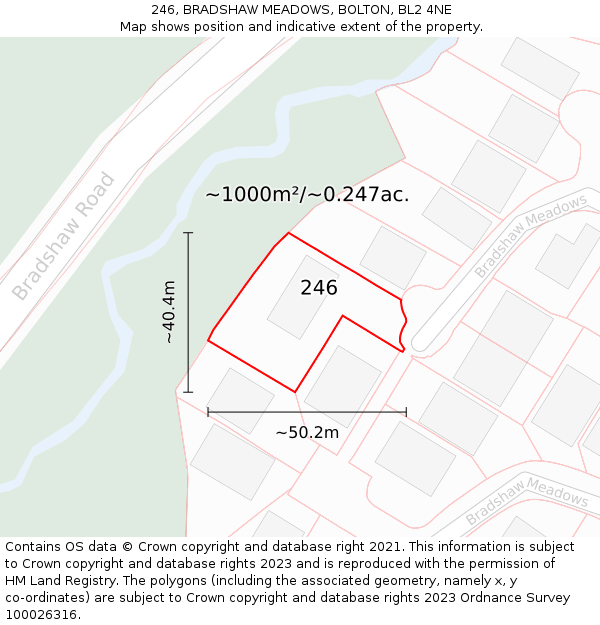 246, BRADSHAW MEADOWS, BOLTON, BL2 4NE: Plot and title map