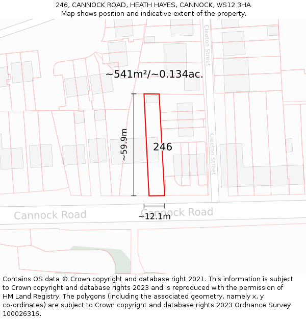 246, CANNOCK ROAD, HEATH HAYES, CANNOCK, WS12 3HA: Plot and title map