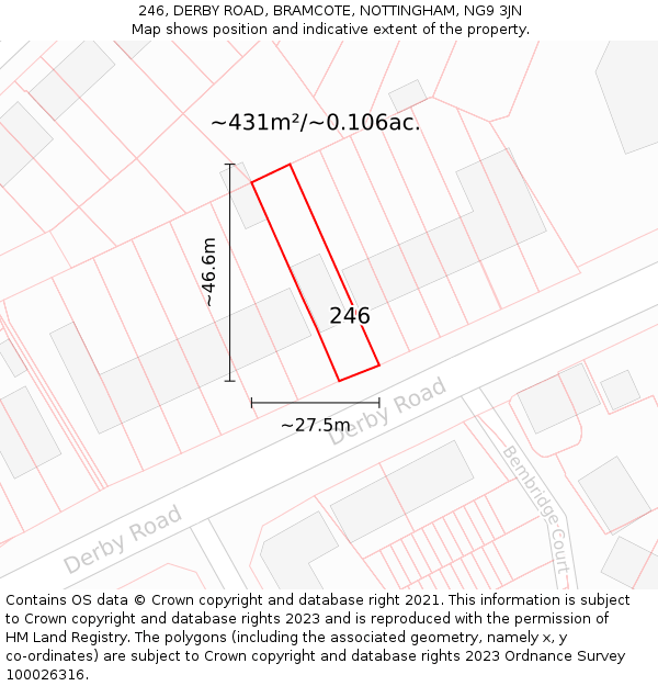 246, DERBY ROAD, BRAMCOTE, NOTTINGHAM, NG9 3JN: Plot and title map