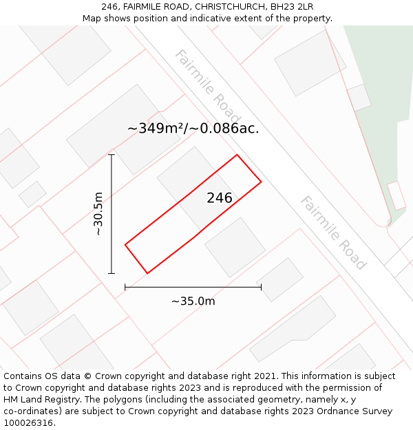 246, FAIRMILE ROAD, CHRISTCHURCH, BH23 2LR: Plot and title map