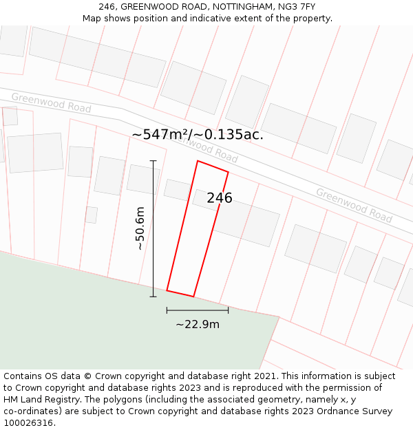 246, GREENWOOD ROAD, NOTTINGHAM, NG3 7FY: Plot and title map