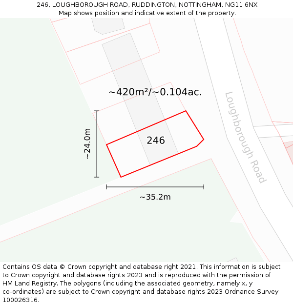 246, LOUGHBOROUGH ROAD, RUDDINGTON, NOTTINGHAM, NG11 6NX: Plot and title map