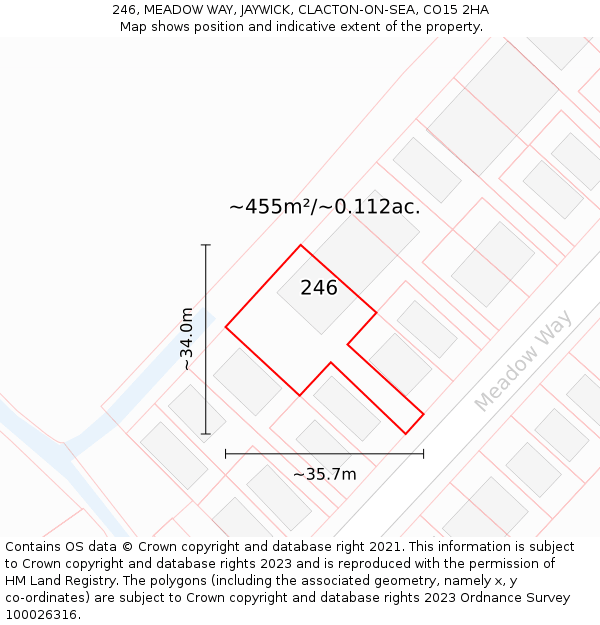 246, MEADOW WAY, JAYWICK, CLACTON-ON-SEA, CO15 2HA: Plot and title map
