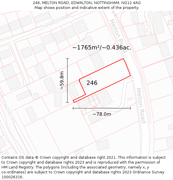 246, MELTON ROAD, EDWALTON, NOTTINGHAM, NG12 4AG: Plot and title map