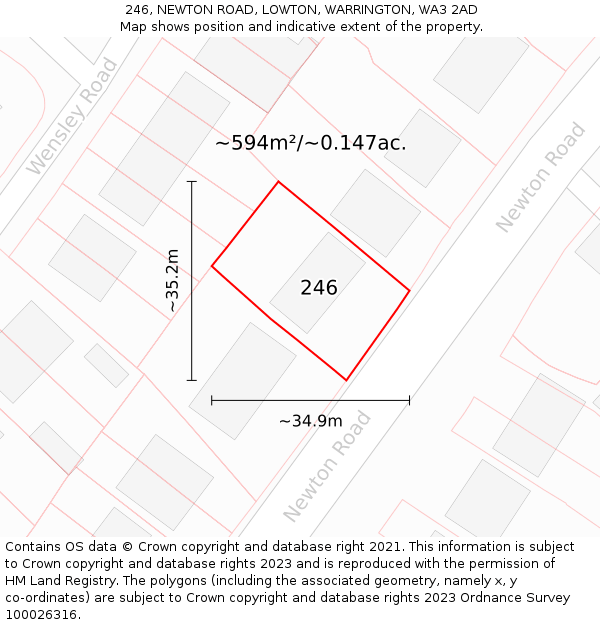 246, NEWTON ROAD, LOWTON, WARRINGTON, WA3 2AD: Plot and title map