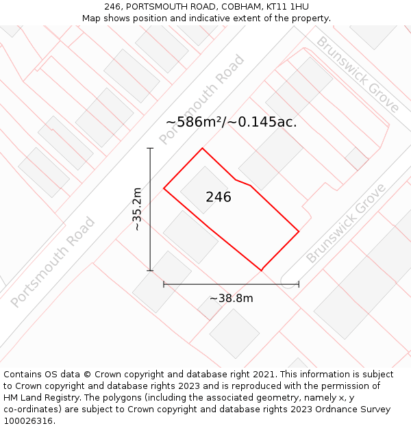 246, PORTSMOUTH ROAD, COBHAM, KT11 1HU: Plot and title map