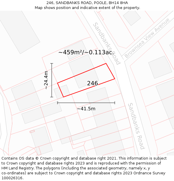 246, SANDBANKS ROAD, POOLE, BH14 8HA: Plot and title map