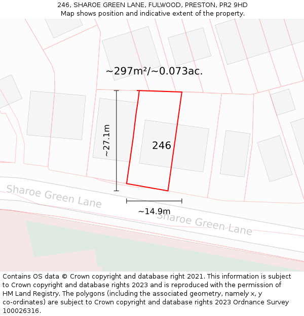 246, SHAROE GREEN LANE, FULWOOD, PRESTON, PR2 9HD: Plot and title map