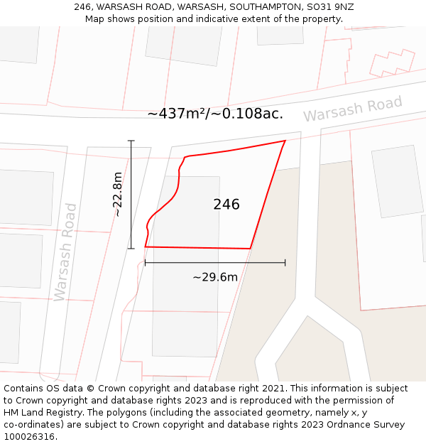 246, WARSASH ROAD, WARSASH, SOUTHAMPTON, SO31 9NZ: Plot and title map