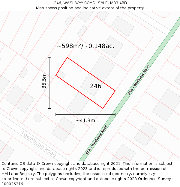 246, WASHWAY ROAD, SALE, M33 4RB: Plot and title map