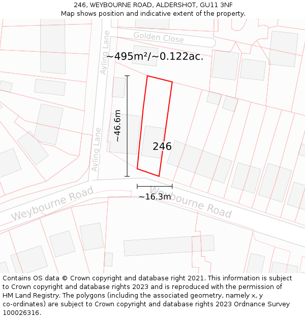 246, WEYBOURNE ROAD, ALDERSHOT, GU11 3NF: Plot and title map