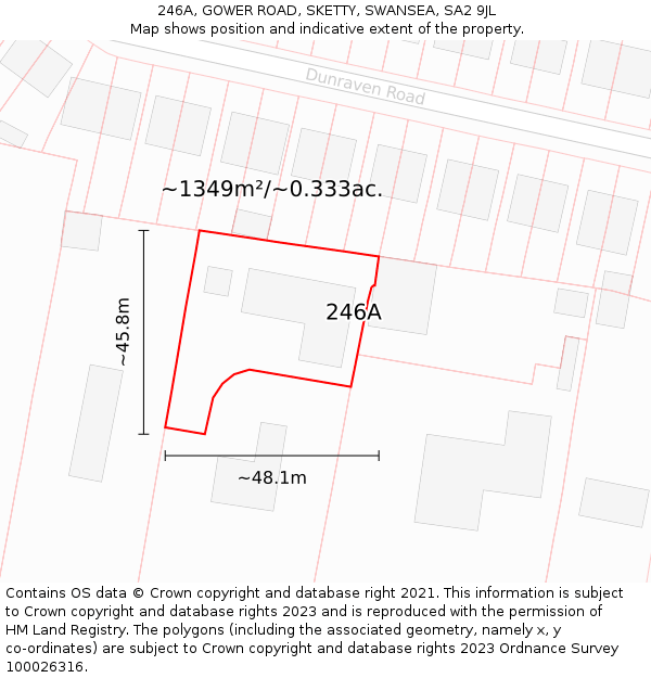 246A, GOWER ROAD, SKETTY, SWANSEA, SA2 9JL: Plot and title map