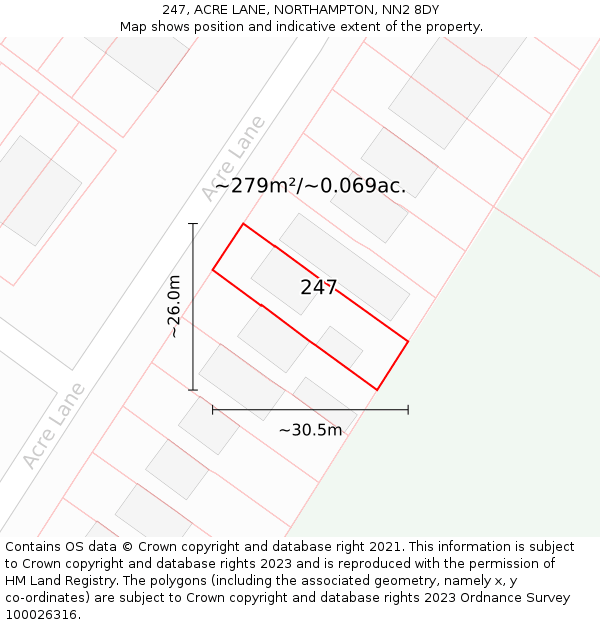 247, ACRE LANE, NORTHAMPTON, NN2 8DY: Plot and title map