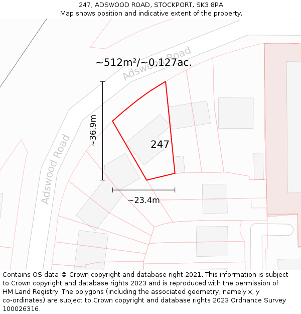 247, ADSWOOD ROAD, STOCKPORT, SK3 8PA: Plot and title map