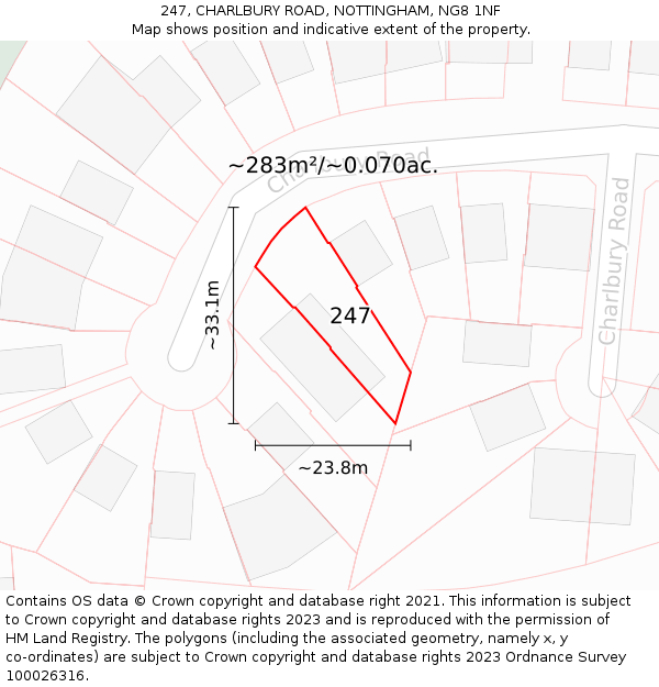 247, CHARLBURY ROAD, NOTTINGHAM, NG8 1NF: Plot and title map