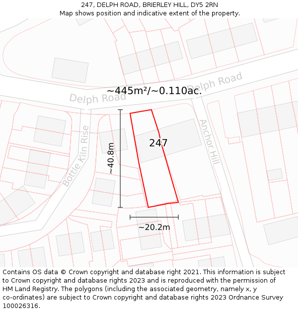 247, DELPH ROAD, BRIERLEY HILL, DY5 2RN: Plot and title map