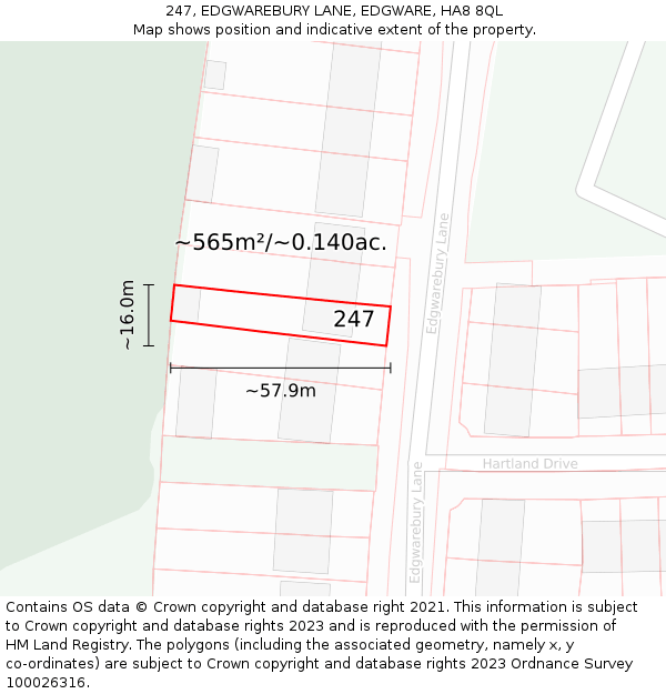 247, EDGWAREBURY LANE, EDGWARE, HA8 8QL: Plot and title map